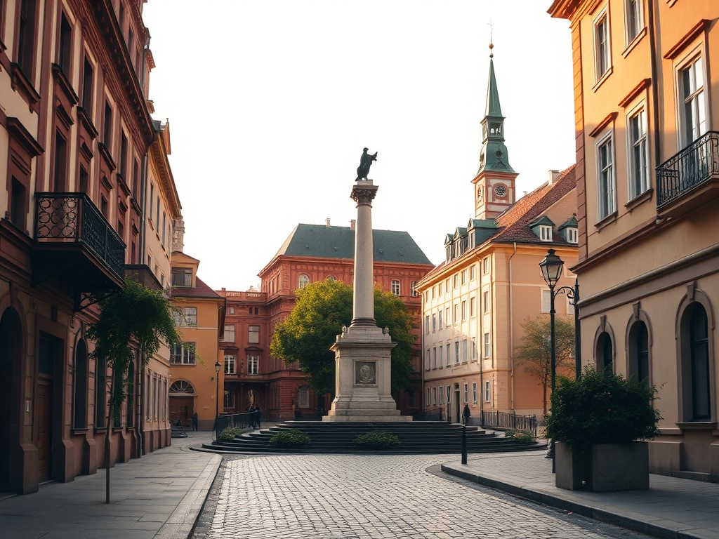 Widok ulicy w Częstochowie na przełomie XX i XXI wieku z tramwajami i tradycyjnymi budynkami mieszkalnymi