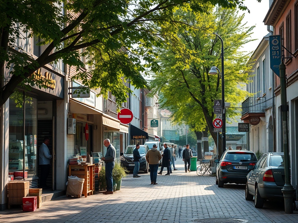 Ilustracja koncepcyjna przebudowy Placu Biegańskiego w Częstochowie, uwzględniająca nowe elementy przestrzeni publicznej i zieleń.